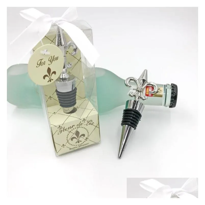 fleur-de-lis wine stopper wedding favors chrome wine bottle stoppers in gift box perfect for any party occasion sn217