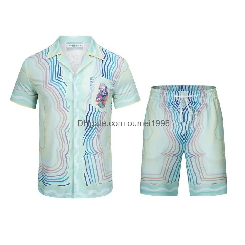 Casablanc of racing silk art shirt 2023 new autumn and winter men casual Dress shirts and shorts set