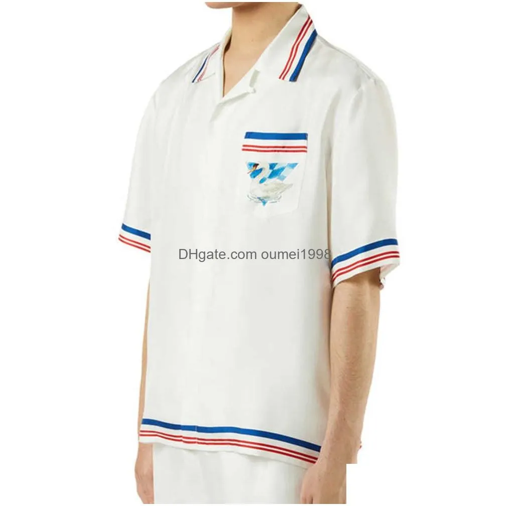 Casablanca Designer Shirt 2023ss Rhombus Triangle Swan Male and Female White Twill Silk Shirt Casablanc