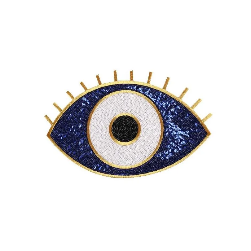notions large blue evil eyes embordered iron on sew on for clothing glitter sequines applique diy jackets t-shirt bags