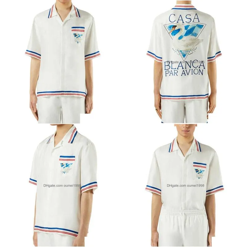 Casablanca Designer Shirt 2023ss Rhombus Triangle Swan Male and Female White Twill Silk Shirt Casablanc