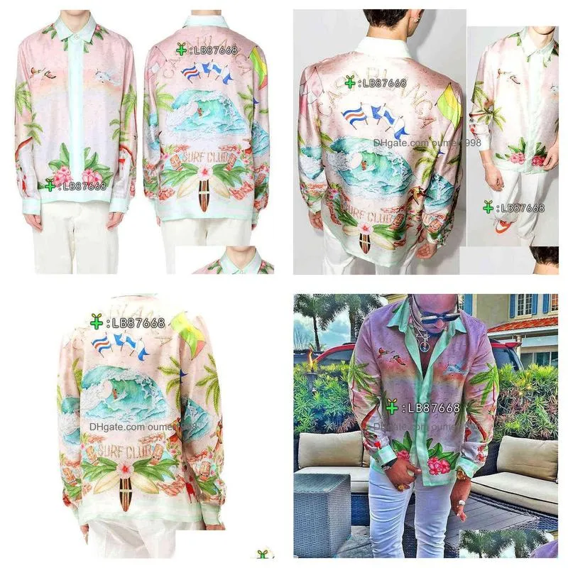 Silk shirts Casablanca style surf club 21ss wave gradient flower silk long sleeve shirt