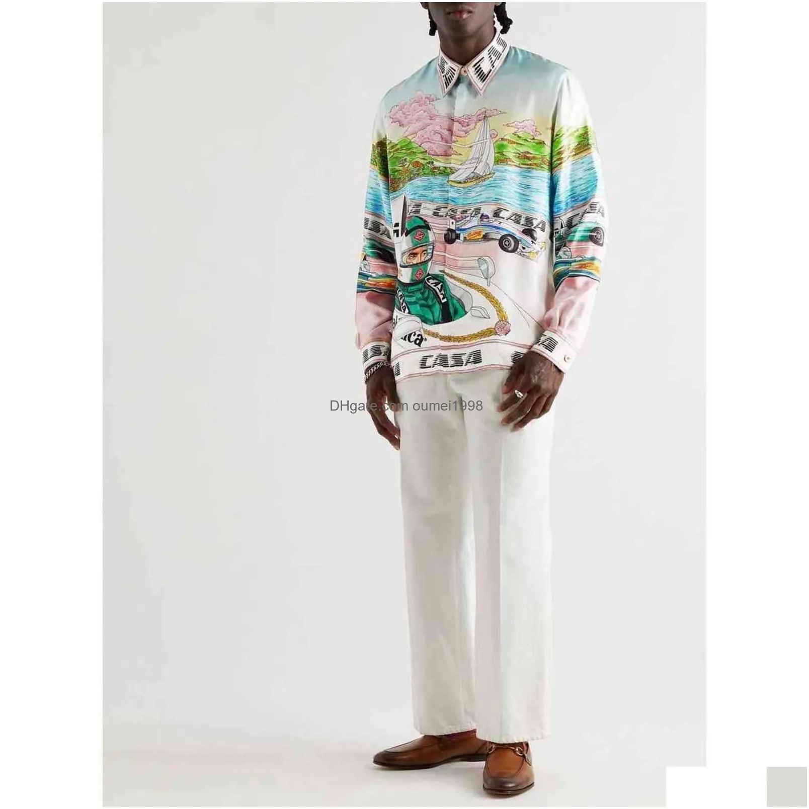 Casablanca Printed Twill silk shirt men`s 2021 new luxury business casual classic