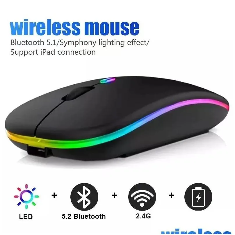 bluetooth usb wireless mouse rechargeable 2.4ghz led light noiseless ergonomic design touch for laptop macbook ipad pc computer