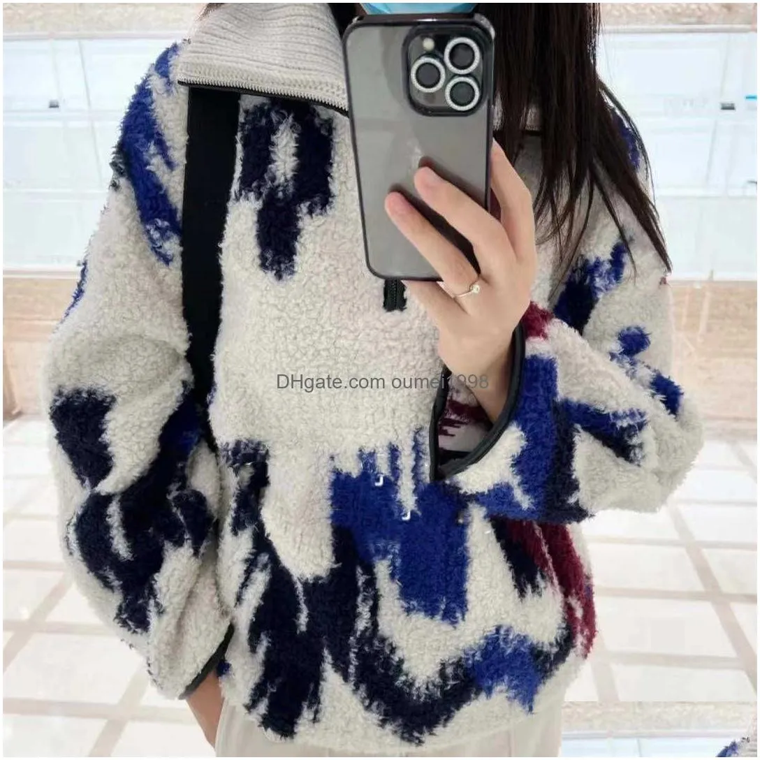 Isabel Marant Etoile Half-zip Pullover Sweater V-neck Loose Versatile Fleece Knitted Women Designer Sweaters Coat