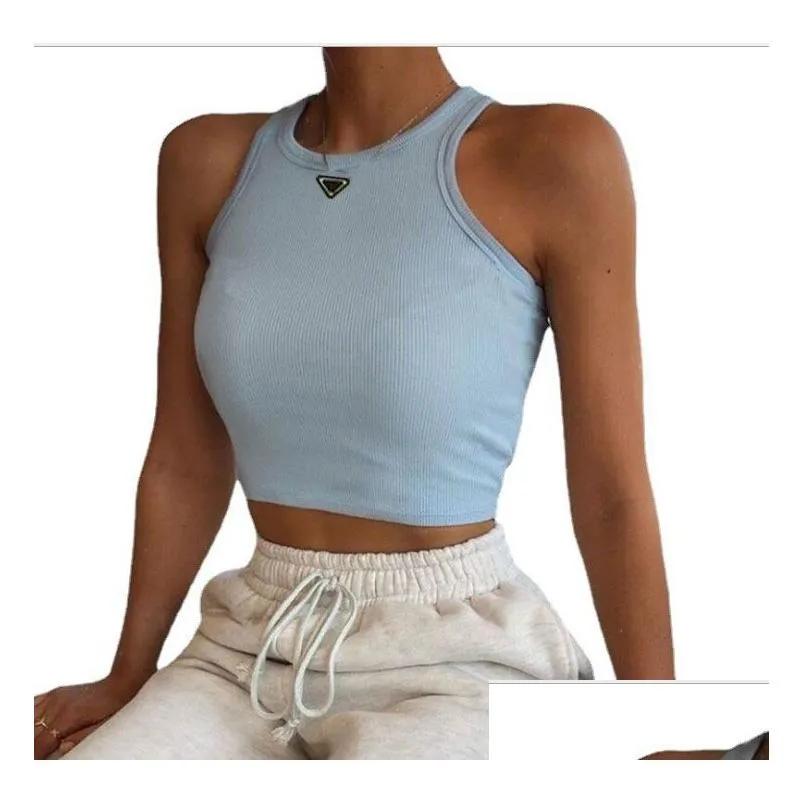 2023 Summer Designer Women t shirts Crop Top Sexy Brand Sport Shoulder Black White Tank Casual Sleeveless Backless Tee Shirts
