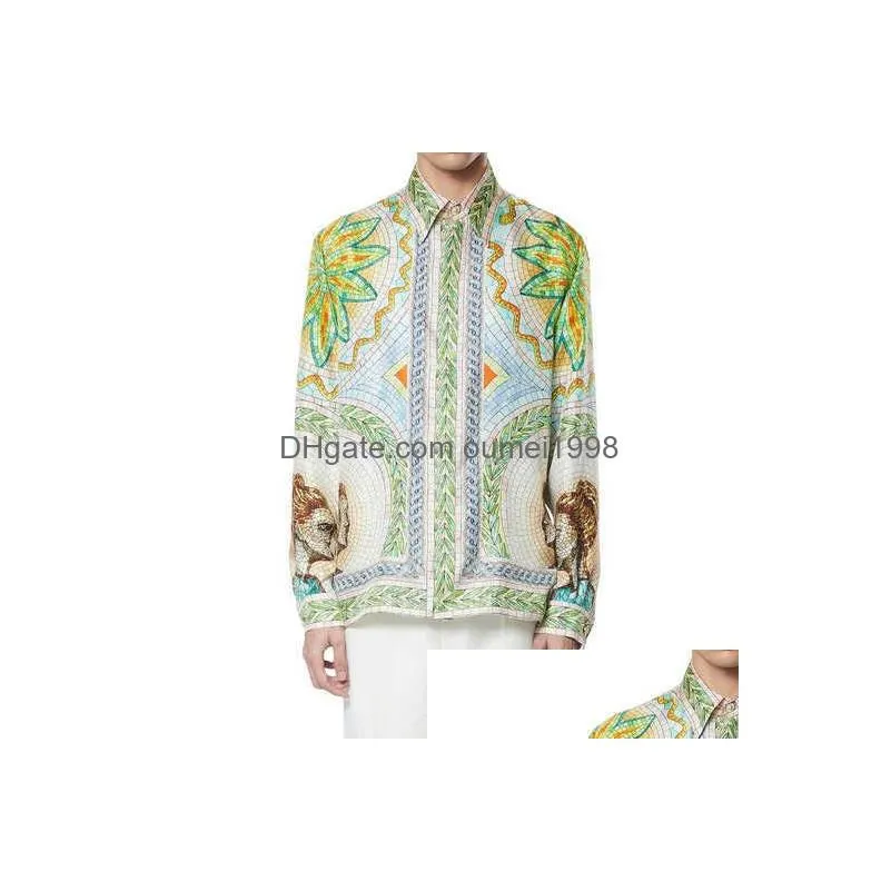 Casablanca Designer Shirt 2023ss Mosaics Grecques Unisex Silk Twill Shirt Casablanc