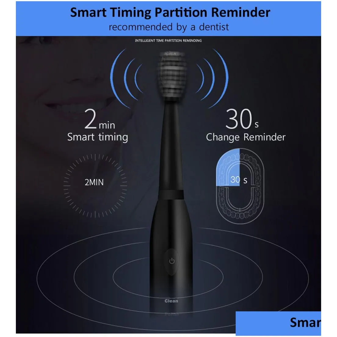 electric toothbrush with 3 replacement head sonic wave rechargeable top quality smart chip toothbrush head replaceable whitening tooth