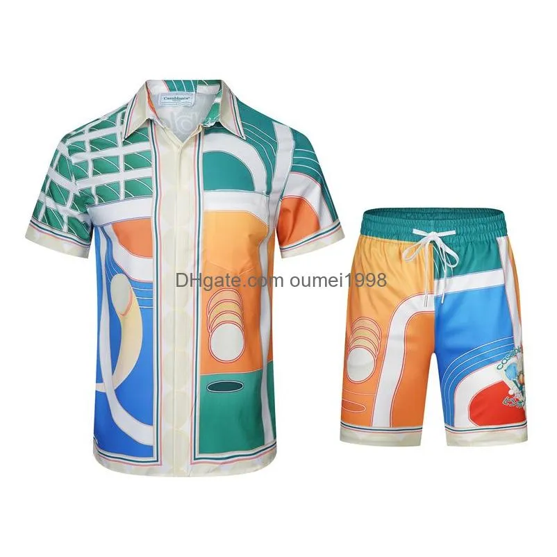 Casablanc of racing silk art shirt 2023 new autumn and winter men casual Dress shirts and shorts set