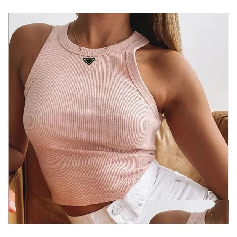 2023 Summer Designer Women t shirts Crop Top Sexy Brand Sport Shoulder Black White Tank Casual Sleeveless Backless Tee Shirts