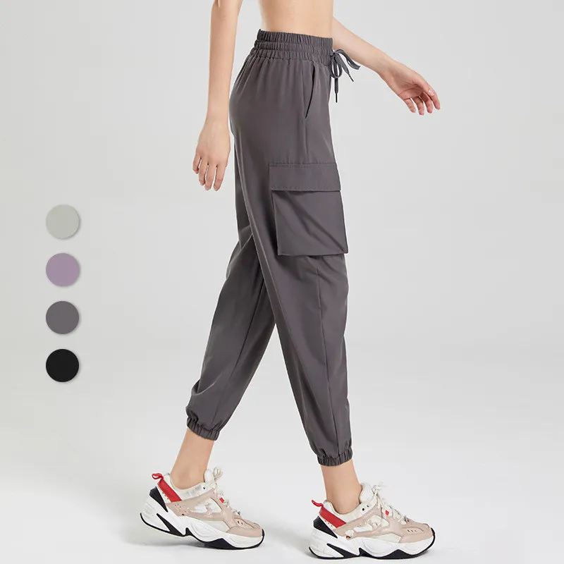 lu Women Jogging Yoga Loose Pocket Joggers Soft High Waist Big Pockets Elastic Casual Pants Drawstring Legs Sweatpants ll90018