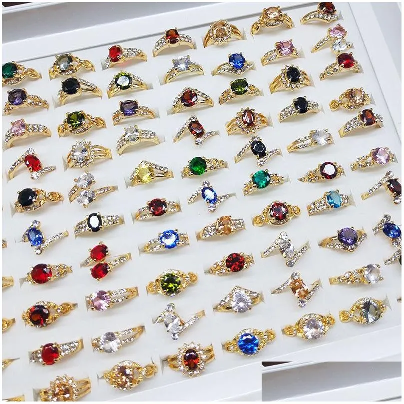 50pcs/lot colorful natural stone rings for women ladies gemstone jewelry fashion ring mix styles valentines day gift