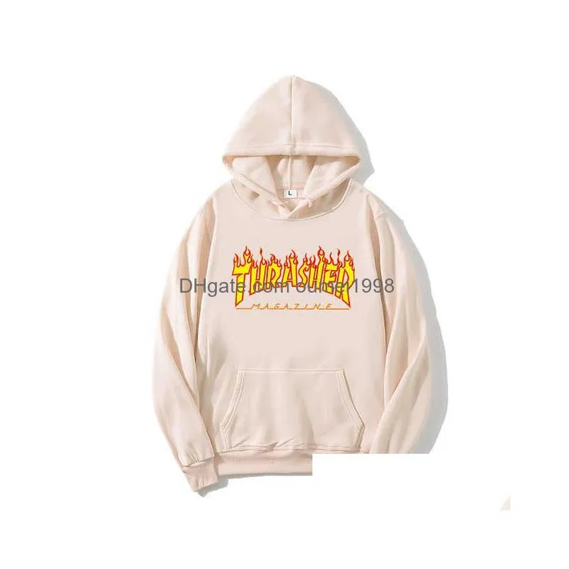 Man Womens Hooded Thrasher Flame Print Sweatshirt Multiple Colors