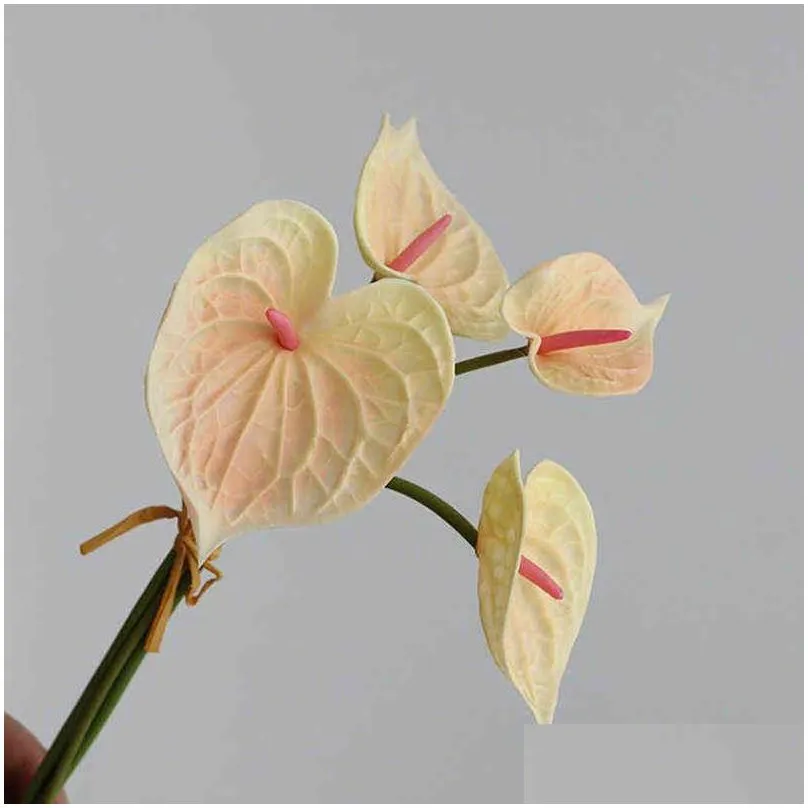 faux floral greenery 4 pieces real touch artificial pu flowers anthurium christmas wedding home decor luxury fake plants orchid flowers accessories white