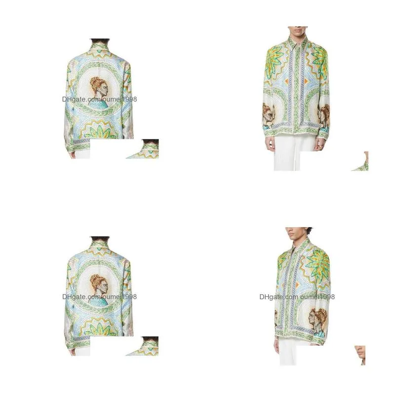 Casablanca Designer Shirt 2023ss Mosaics Grecques Unisex Silk Twill Shirt Casablanc