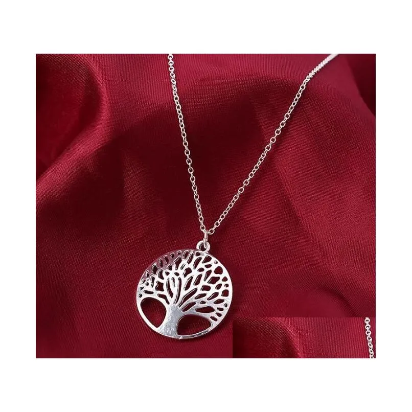  s fashion women hollowing tree life disk pendant necklace and earrings jewelry set plated golden silvery