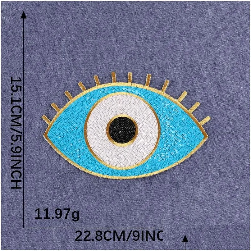 notions large blue evil eyes embordered iron on sew on for clothing glitter sequines applique diy jackets t-shirt bags