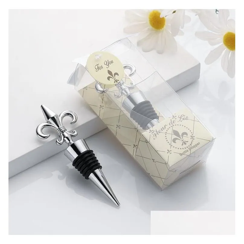 fleur-de-lis wine stopper wedding favors chrome wine bottle stoppers in gift box perfect for any party occasion sn217