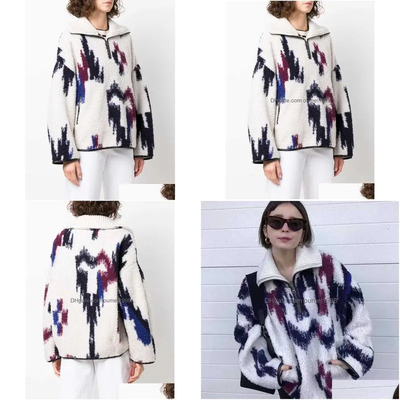 Isabel Marant Etoile Half-zip Pullover Sweater V-neck Loose Versatile Fleece Knitted Women Designer Sweaters Coat