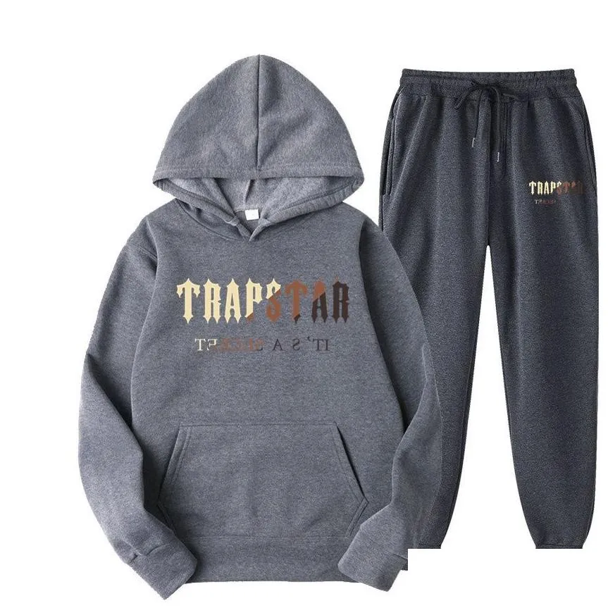 designer tracksuit trapstar brand printed sportswear men 15 colors warm two pieces set loose hoodie sweatshirt pants sets hoodie