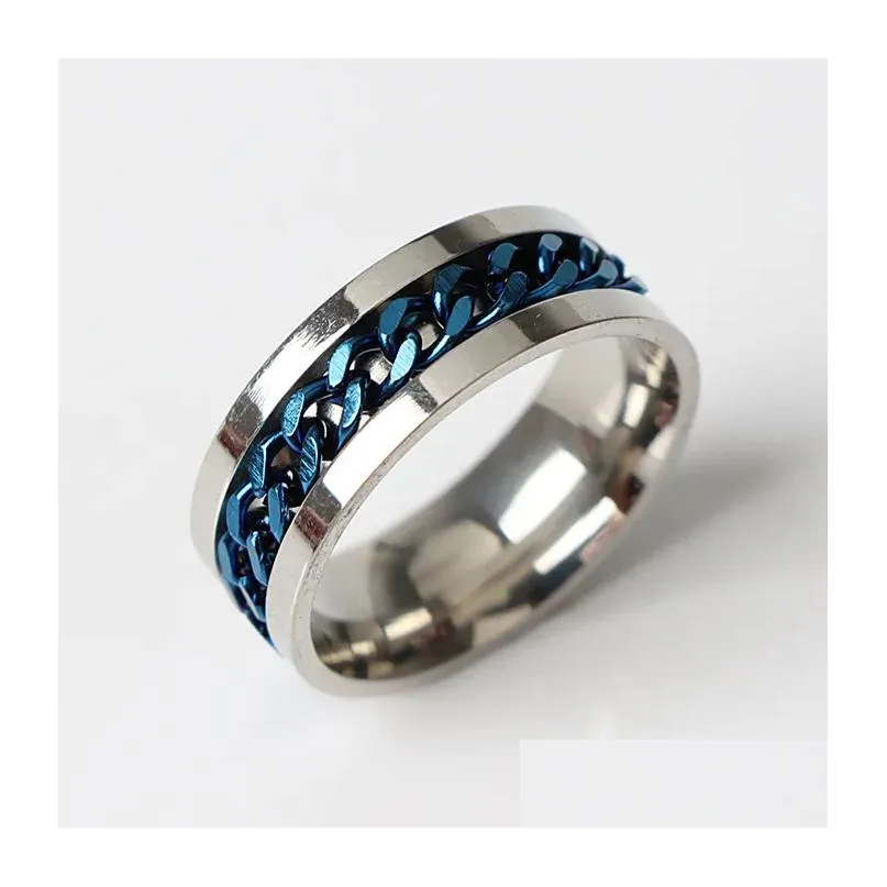 fashion multicolor chain spinner stainless steel rings for women men rotatable jewelry mix color mix style wholesale