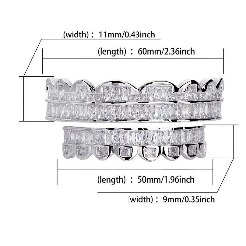 HIP HOP 18K Gold Plated Teeth Grillz Top and Bottom Grills Set With Silicone Real Shiny Grill Sets Bling Cubic Zircon Body Jewelry