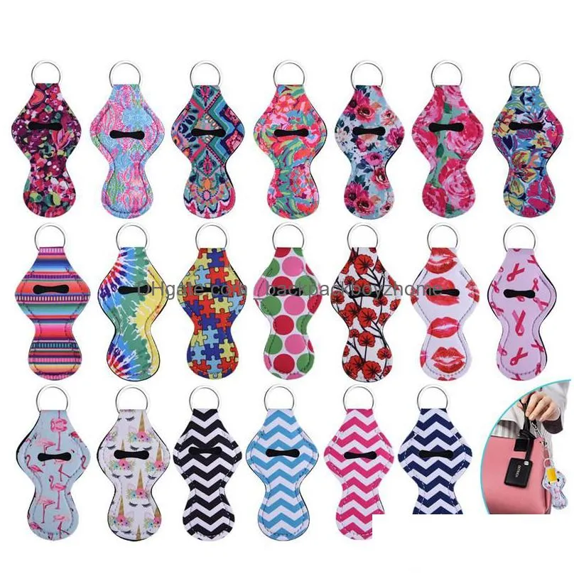 neoprene keychain sports baseball flowers print lipstick holder wrap chapstick holder lip cover party favor gift 63 styles