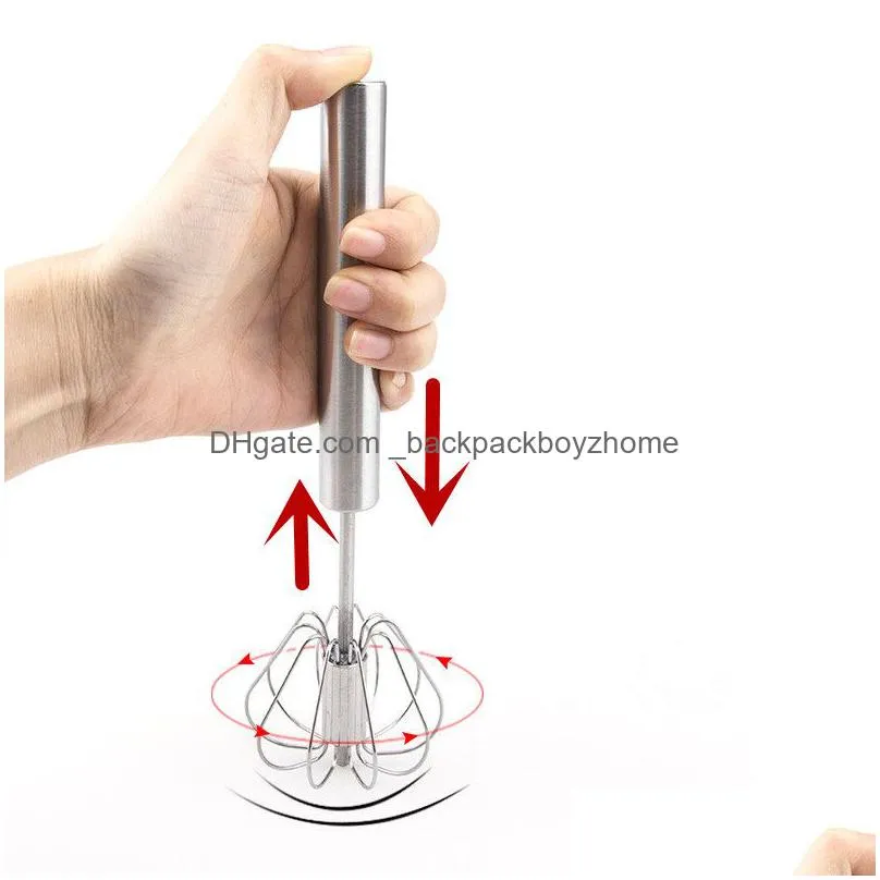 creative semi-automatic egg beater stainless steel egg whisk manual hand mixer self turning egg stirrer kitchen tools