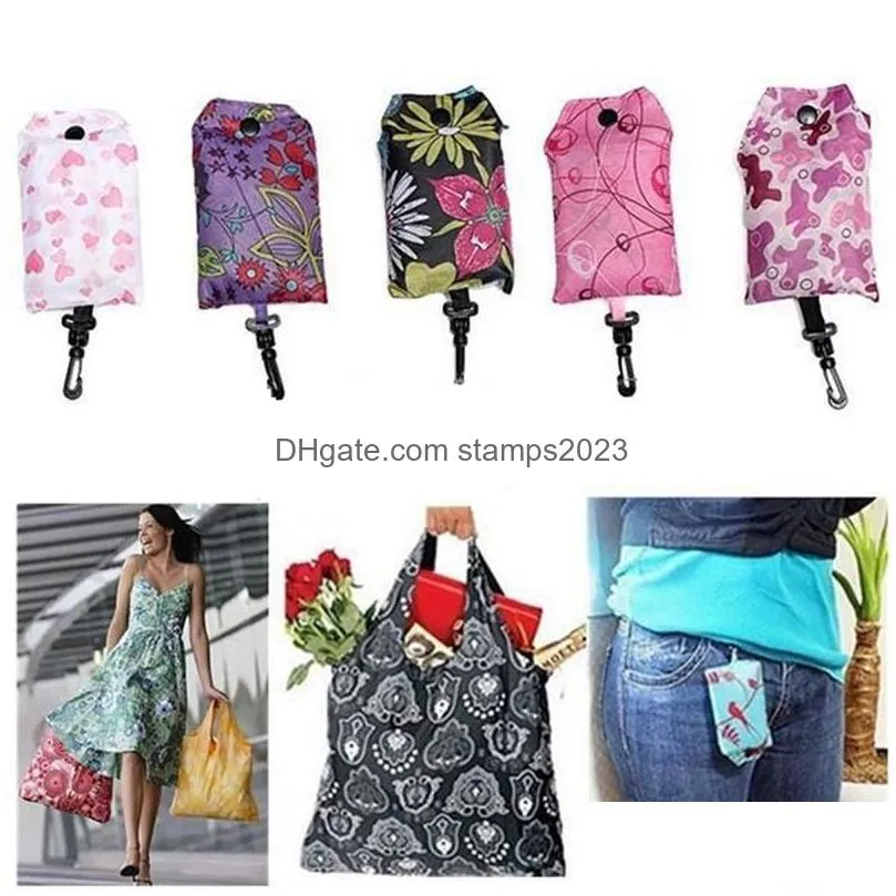 portable shopping bag supermarket grocery large capacity folding shopping bag printing polyester women durable vegetables storage bags