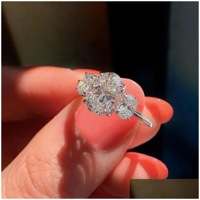 Top Selling High Quality Fashion ring Jewelry 925 Sterling Silver Rings Oval White 5A Cubic Zirconia Diamond Eternity Women Bride Wedding Ring With Box Size