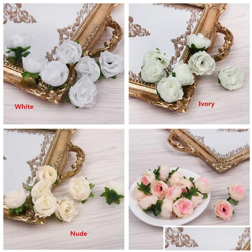 Wholesale 100pcs Artificial Flowers Heads Pink Artificial Rose Bud Artificial Flowers For Wedding Decorations Christmas Party Silk