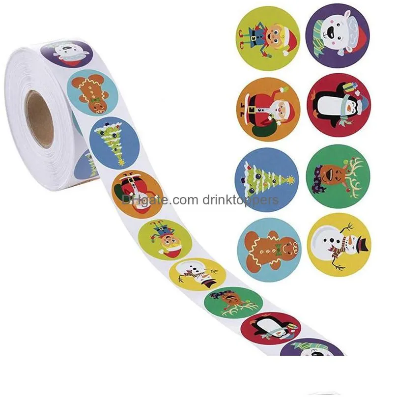 wholesale 500pcs/roll christmas sticker 8 designs pattern cartoon sticker for kids toys xmas gift seal envelope adhesive labels