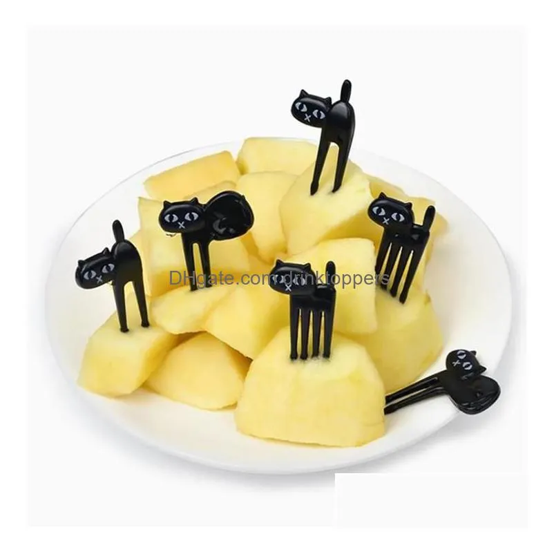 6pcs/lot black cat fruit forks for kids children dessert cake decoration tableware dinnerware kitchen gadgets accessories