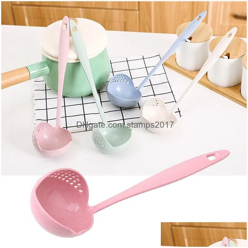 2 in 1 pot dinnerware porridge soup spoon with filter skimmer kitchen utensil long handle colander 4 colors