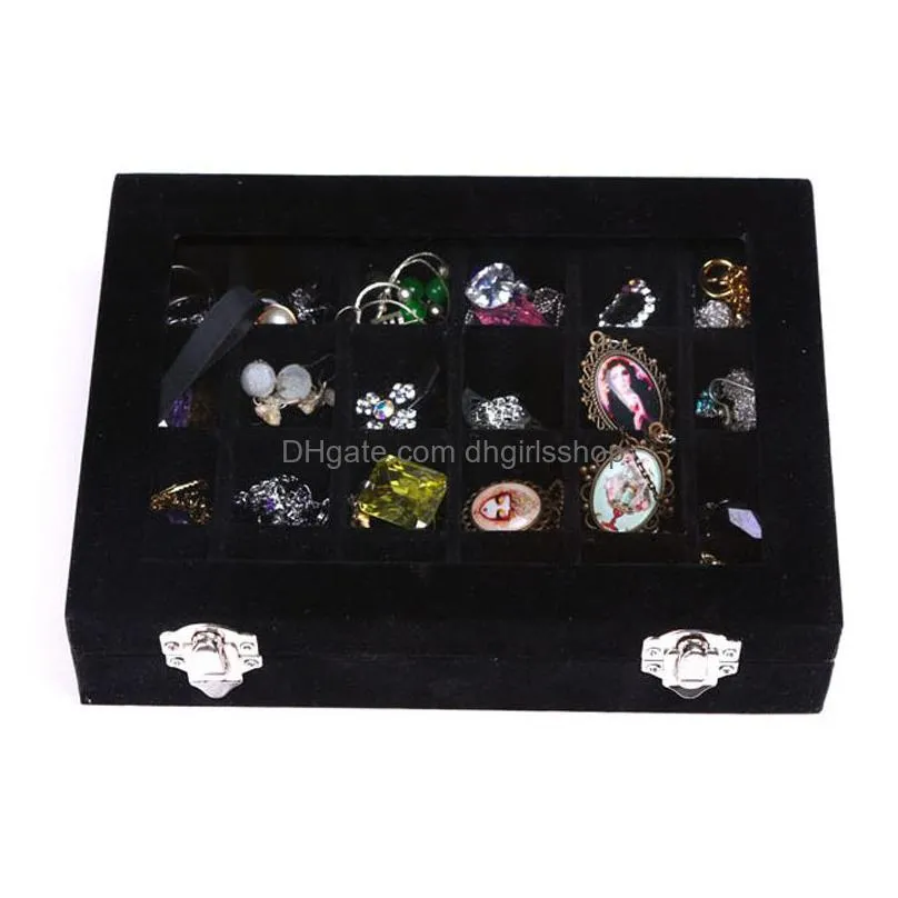 24 grids black rose red velvet jewelry box rings earrings necklaces makeup holder case organizer women jewelery storage 220309