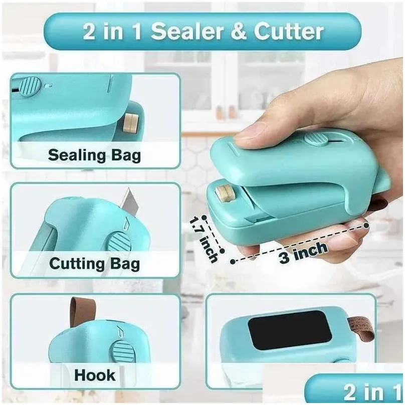 New Mini Bag Sealer Handheld Heat Vacuum Sealer Cutter 2 in 1 Heat Portable Bag Resealer Machine for Snack Plastic  Bags Cookie