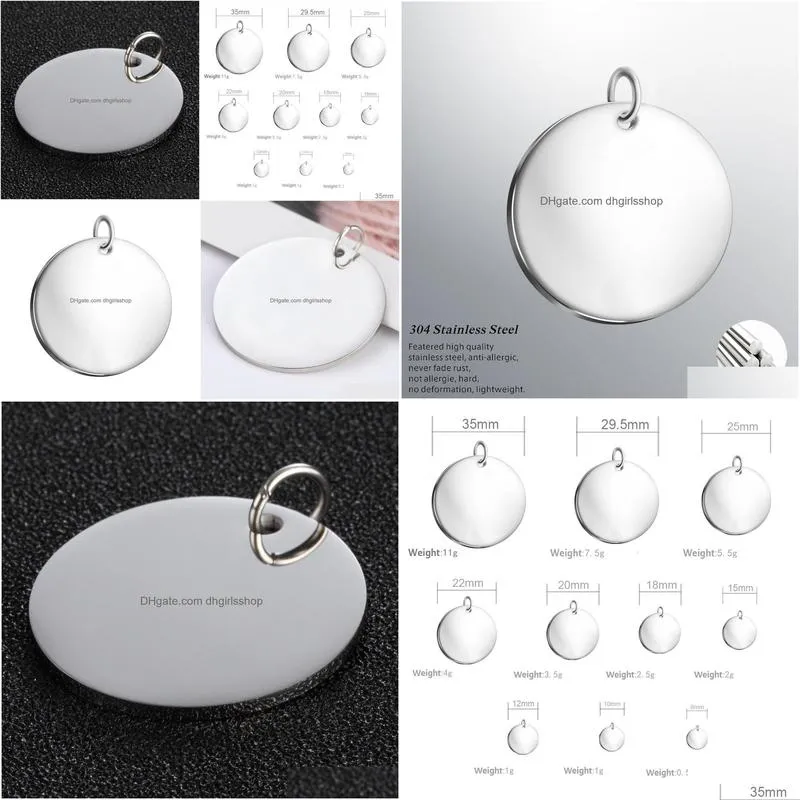 charms mylongingcharm 50pcs mirror polished blank round tag in different sizes stainless steel bracelet keychain 230131