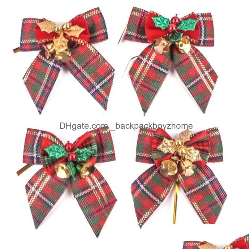new fashion christmas bowknot with iron bell xmas tree hanging ornament diy crafts garden wedding supplies party decoration