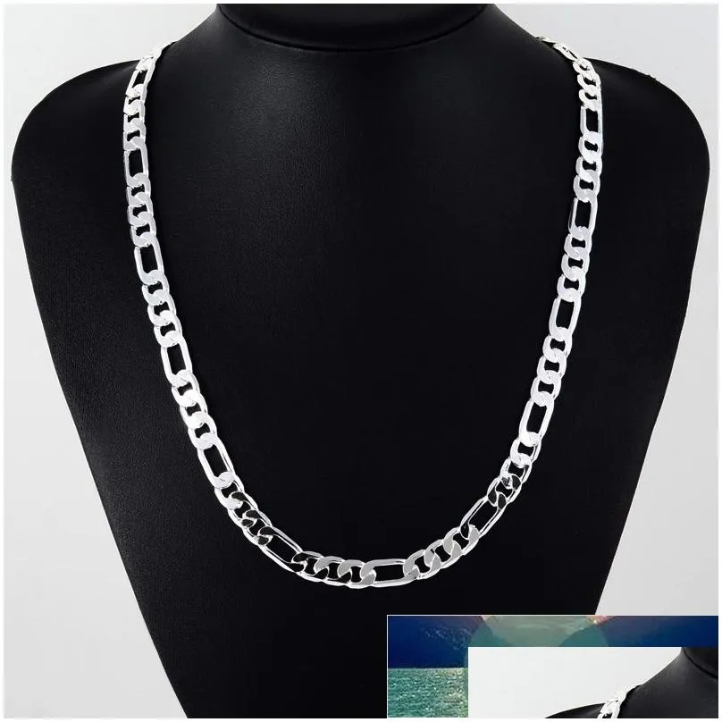 Men`s 8MM 22`` 55cm Silver Necklace Fashion 925 Silver Jewelry Figaro Chain Necklace For Women Male AAA Quality Factory price expert design Quality Latest