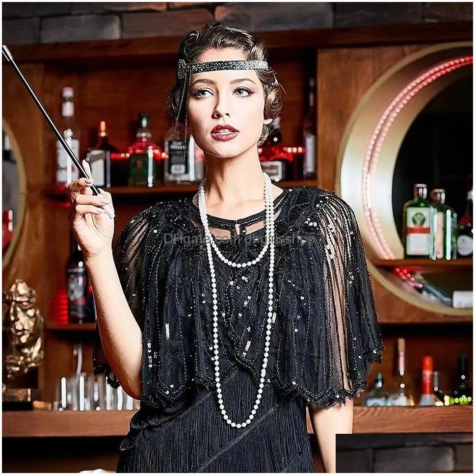 shawls vintage 1920s flapper shawl sequin beaded short cape beaded decoration gatsby party mesh short cover up dress accessory 230301