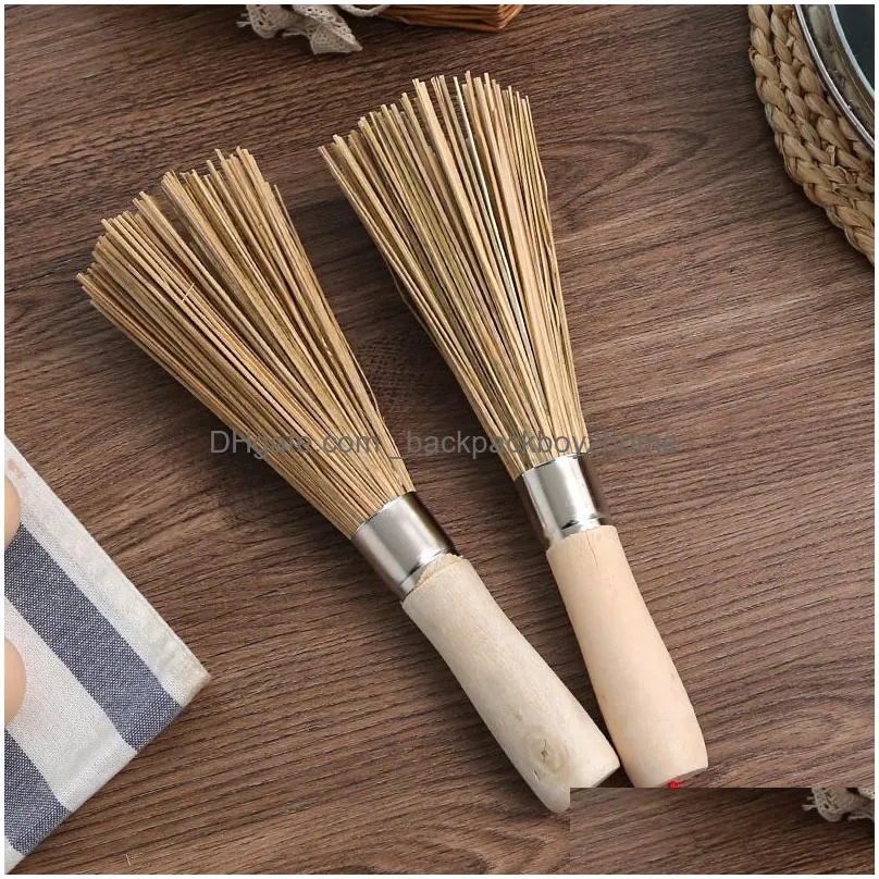 natural bamboo brush wood handle cleaning brushes pot brush hangable kitchen cleaning tool 24cm