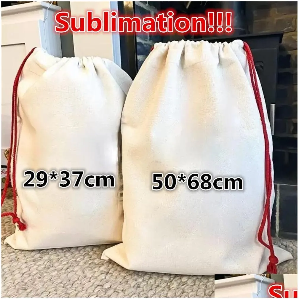 Sublimation Blank Santa Sacks Christmas Decorations DIY Personlized Drawstring Bag Christmas Gift Bags Pocket Heat Transfer 50x68cm