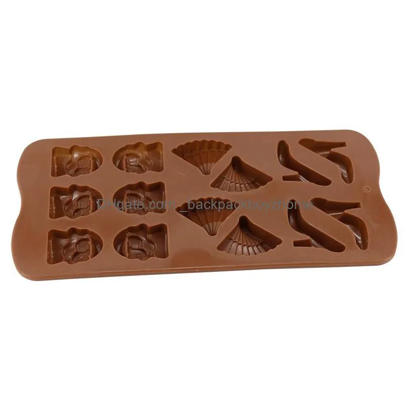 14 cavity fashion shoes bag fan shaped food grade silicone chocolate mold jelly candy cake baking mould