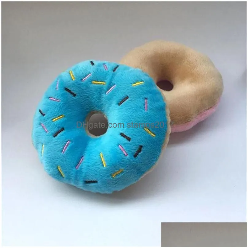 lovely pet dog puppy cat squeaker quack sound toy plush bread chew donut play toys 