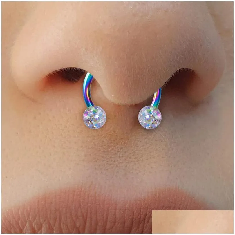 Crystal Septum Piercing Nose Ring Hoop Cartilage Earring Lip Stud Circular Barbell Ear Tragus Helix Horseshoe Jewelry