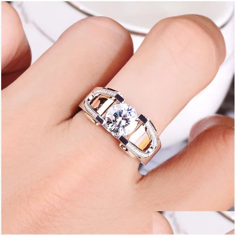 fashion jewelry ring rose gold plated platinum two tone rings moissanite rings punk rough personality mature taste men and women