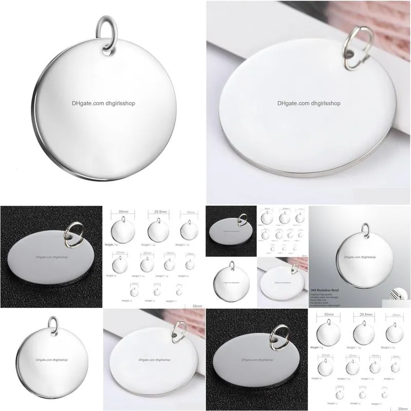 charms mylongingcharm 50pcs mirror polished blank round tag in different sizes stainless steel bracelet keychain 230131