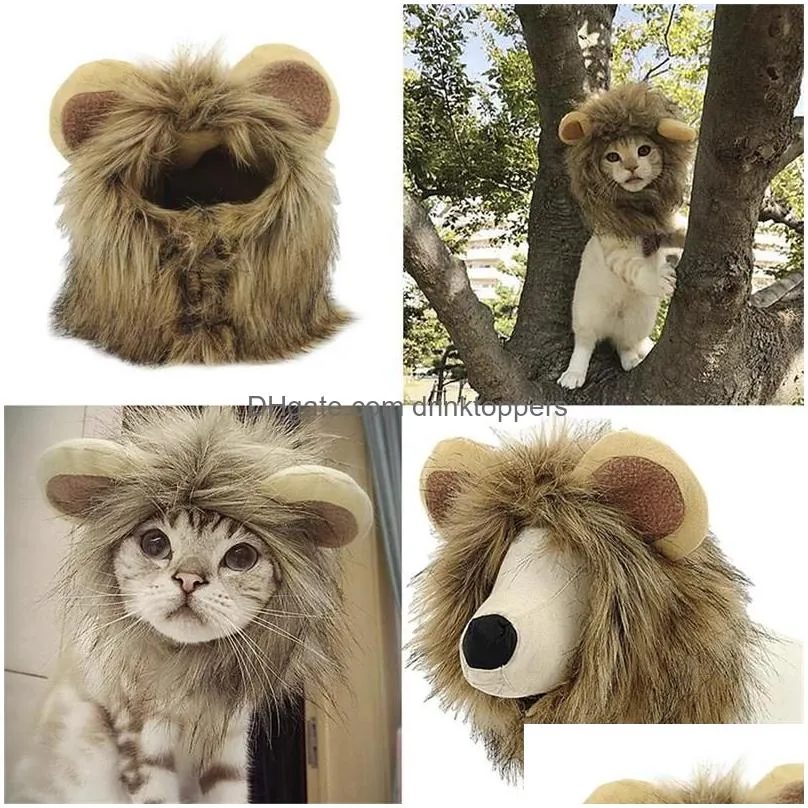 funny cute pet cat costume  mane wig cap hat for cat dog halloween christmas clothes fancy dress with ears pet clothes
