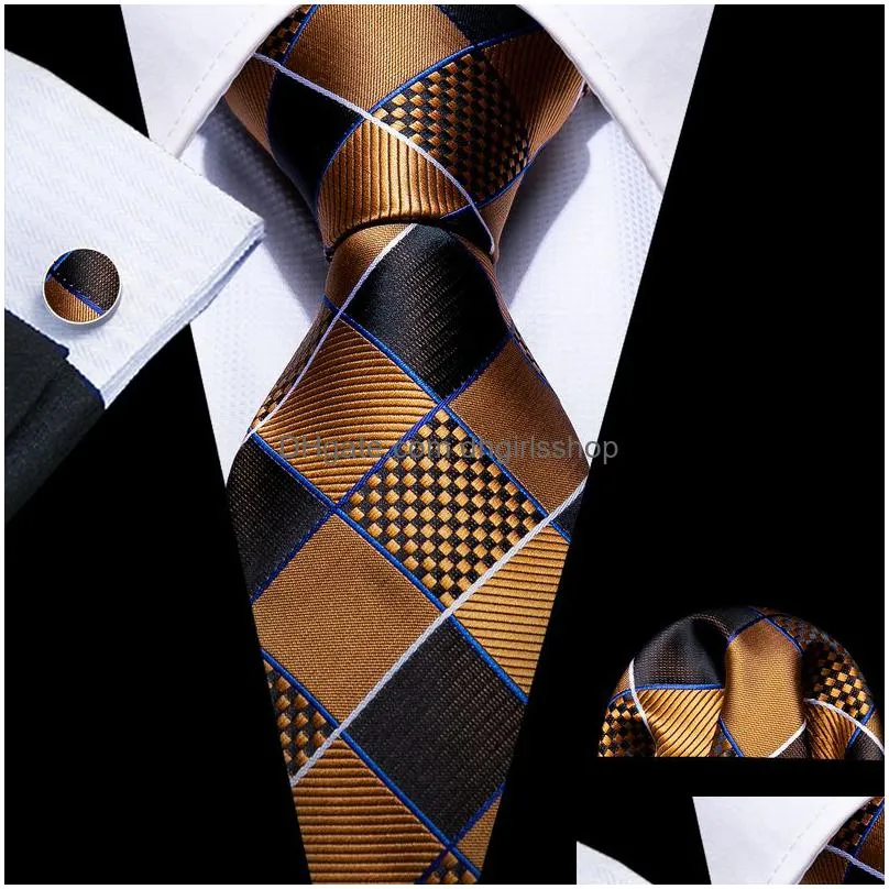 gold paisley men silk necktie fahsion brooches tie handkerchief cufflinks sets 12 colors gifts barry.wang designer 220819