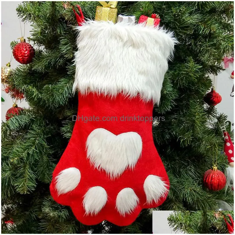 christmas party dog cat paw stocking hanging socks tree ornament decor hosiery plush xmas socks kids gift candy bag